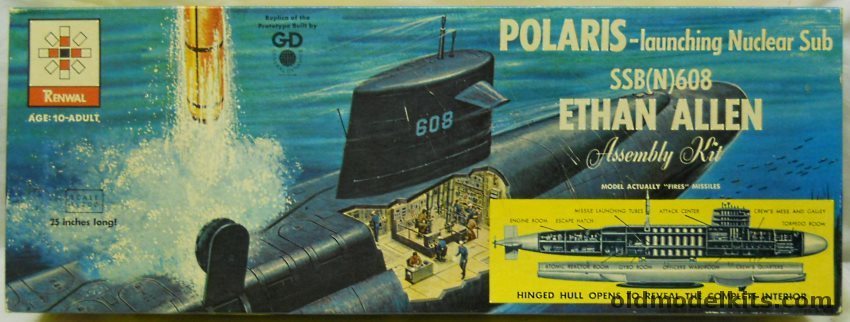 Renwal 1/200 SSB(N)-608 Ethan Allen Polaris Launching Nuclear Submarine, 652 plastic model kit